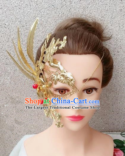 Chinese Handmade Hanfu Princess Accessories Ancient Swordswoman Golden Face Mask for Women