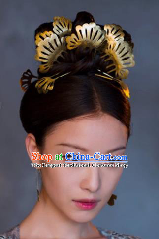 Chinese Handmade Hanfu Tang Dynasty Royal Lady Golden Hairpins Traditional Ancient Imperial Consort Hair Accessories for Women