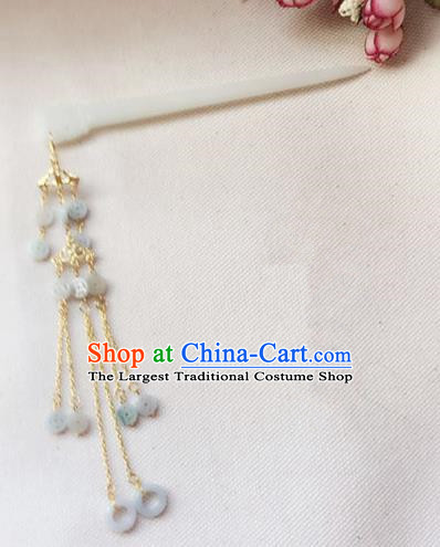 Handmade Chinese Palace Queen Jade Tassel Hairpins Ancient Traditional Hanfu Hair Accessories for Women