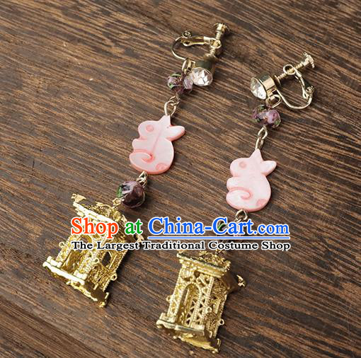 Handmade Chinese Classical Pink Rabbit Ear Accessories Ancient Princess Hanfu Earrings for Women