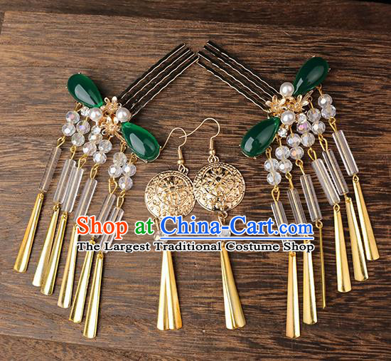 Handmade Chinese Wedding Tassel Hair Combs Hairpins Ancient Traditional Hanfu Hair Accessories for Women