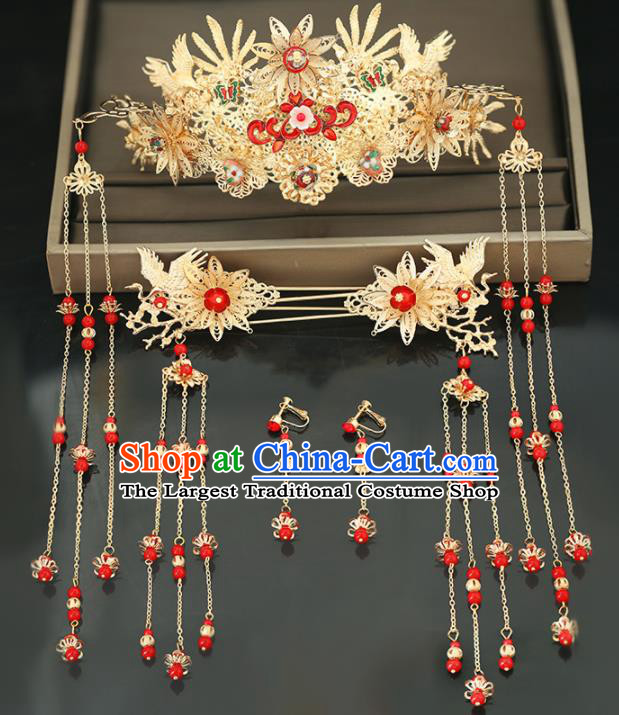 Handmade Chinese Ancient Wedding Hair Crown Hairpins Traditional Bride Hanfu Hair Accessories for Women