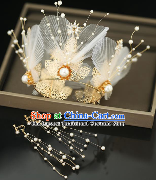 Top Grade Handmade Baroque Silk Royal Crown Princess Wedding Bride Hair Accessories for Women