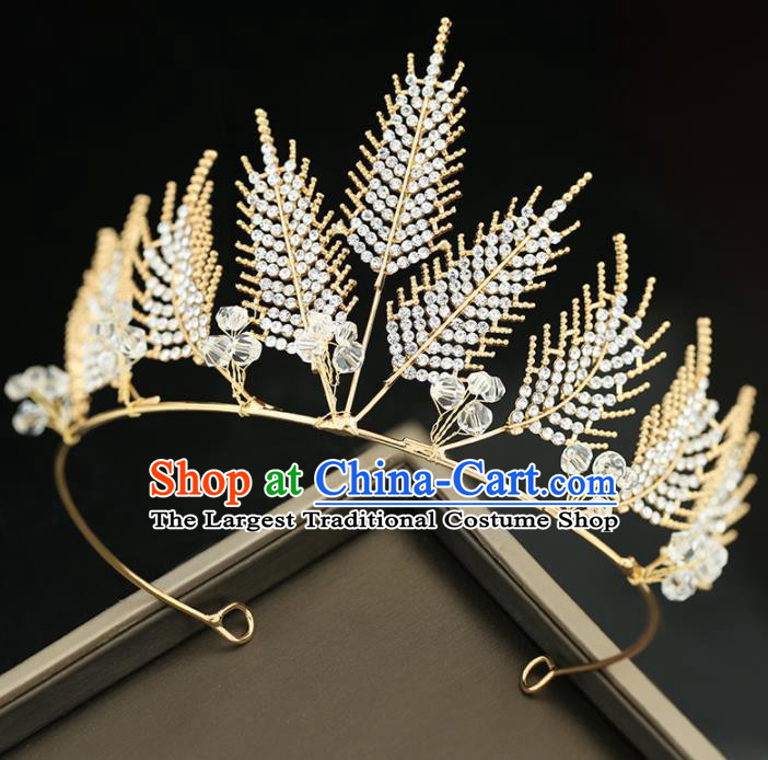 Top Grade Handmade Baroque Princess Crystal Leaf Royal Crown Wedding Bride Hair Accessories for Women