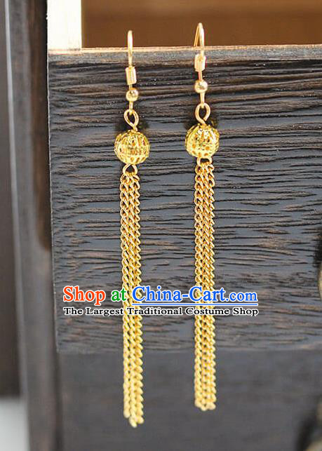 Handmade Chinese Classical Golden Tassel Ear Accessories Ancient Princess Hanfu Earrings for Women