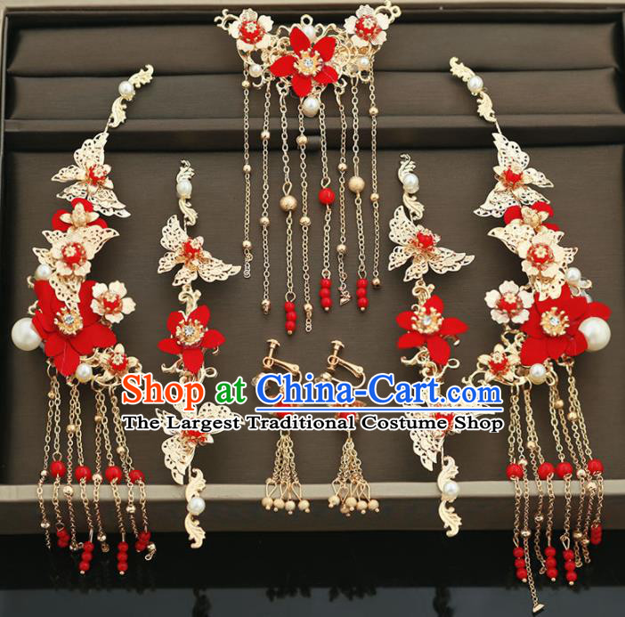 Handmade Chinese Ancient Wedding Butterfly Hair Claws Tassel Hairpins Traditional Bride Hanfu Hair Accessories for Women