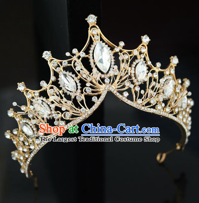 Top Grade Handmade Baroque Princess Crystal Golden Royal Crown Wedding Bride Hair Accessories for Women