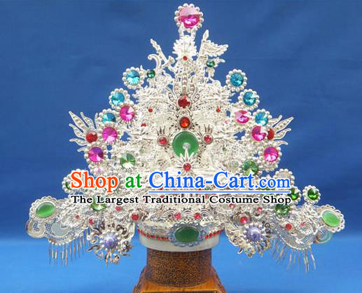 Handmade Chinese Ancient Goddess Queen Green Jade Phoenix Coronet Hairpins Traditional Hanfu Hair Accessories for Women