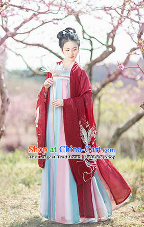 Chinese Ancient Nobility Lady Embroidered Red Hanfu Dress Traditional Tang Dynasty Court Princess Historical Costume for Women