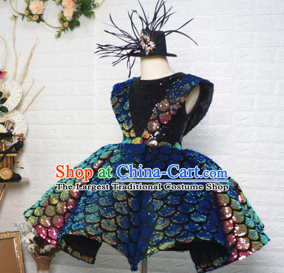 Top Grade Modern Fancywork Court Princess Bubble Dress Catwalks Compere Stage Show Dance Costume for Kids