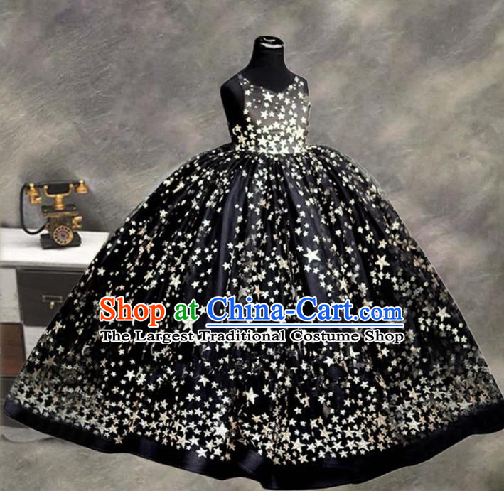 Top Grade Stage Show Costume Catwalks Princess Black Bubble Full Dress for Kids