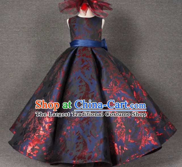 Top Grade Modern Fancywork Court Princess Purple Dress Catwalks Compere Stage Show Dance Costume for Kids