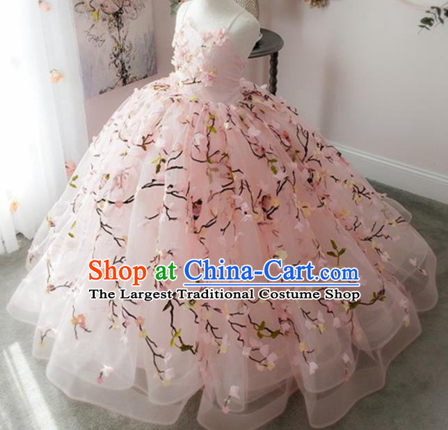 Top Grade Stage Show Costume Catwalks Princess Peach Blossom Pink Veil Full Dress for Kids