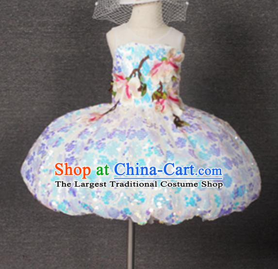 Top Grade Catwalks Court Princess Short Dress Compere Modern Fancywork Stage Show Dance Costume for Kids