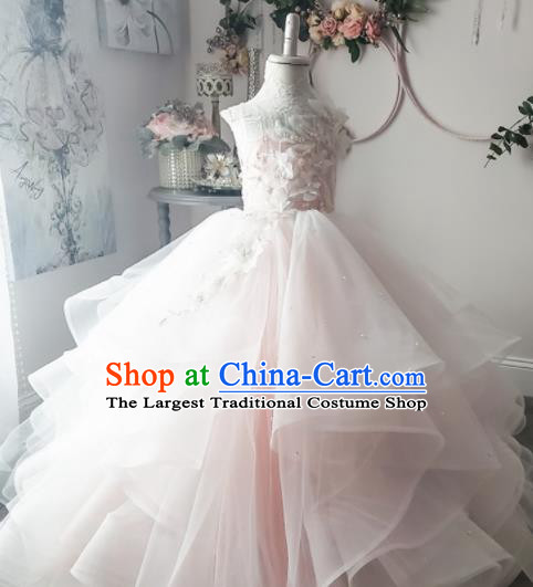 Top Grade Stage Show Costume Catwalks Princess Pink Veil Full Dress for Kids