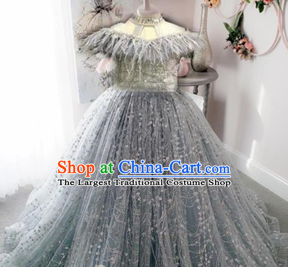 Top Grade Stage Show Costume Catwalks Princess Grey Veil Full Dress for Kids