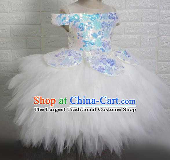 Top Grade Stage Show Costume Catwalks Princess White Veil Short Full Dress for Kids