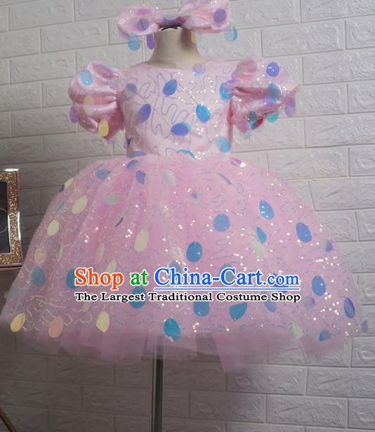 Top Grade Stage Show Costume Catwalks Princess Pink Veil Short Full Dress for Kids