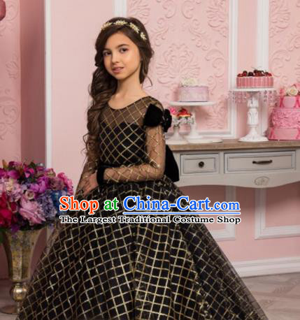 Top Grade Stage Show Dance Costume Catwalks Court Princess Black Bubble Full Dress for Kids