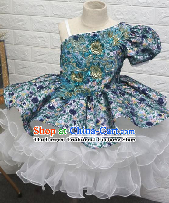 Top Grade Stage Show Dance Short Bubble Full Dress Catwalks Court Princess Costume for Kids