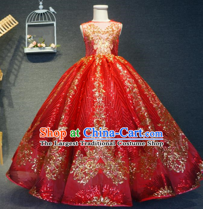 Top Grade Stage Show Dance Red Full Dress Catwalks Court Princess Costume for Kids