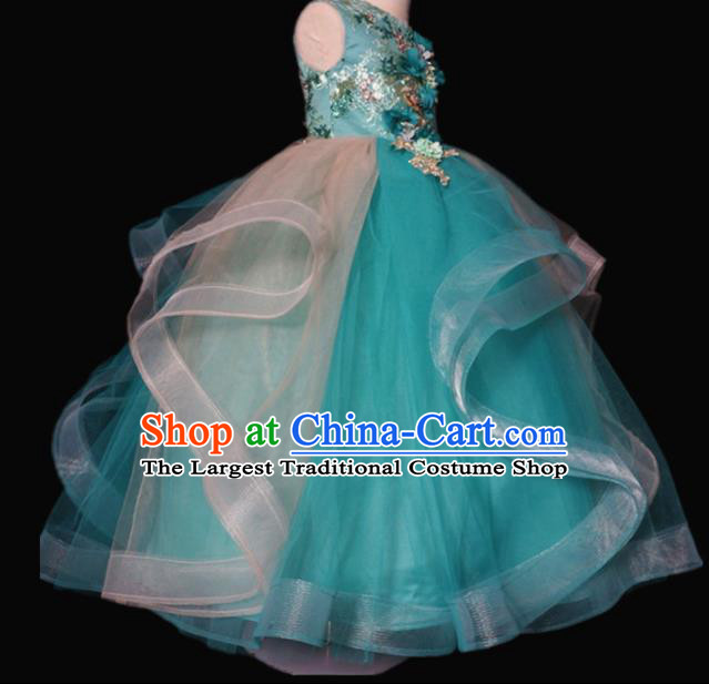 Top Grade Stage Show Dance Green Veil Full Dress Catwalks Court Princess Costume for Kids