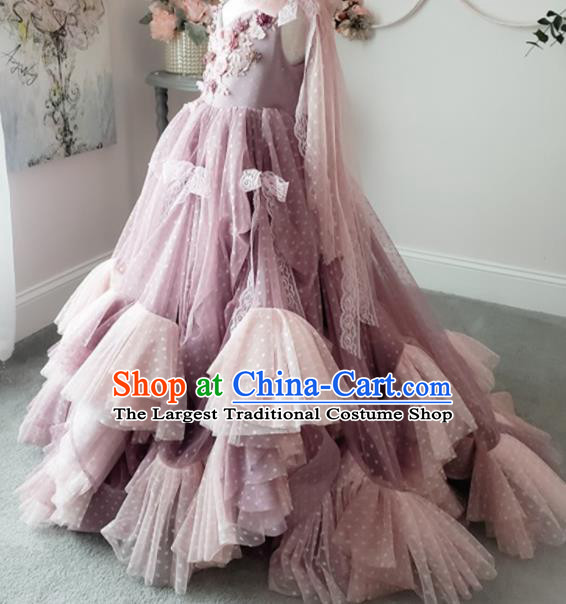 Top Grade Stage Show Compere Light Purple Dress Catwalks Court Princess Dance Costume for Kids