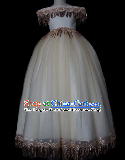 Top Grade Stage Show Compere Beige Veil Dress Catwalks Court Princess Dance Costume for Kids