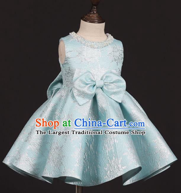 Professional Catwalks Stage Show Dance Light Blue Dress Modern Fancywork Compere Court Princess Costume for Kids