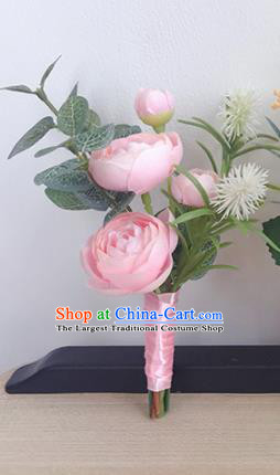 Top Grade Classical Wedding Brooch Flowers Groom Corsage Groomsman Pink Peony Brooch Flowers for Men