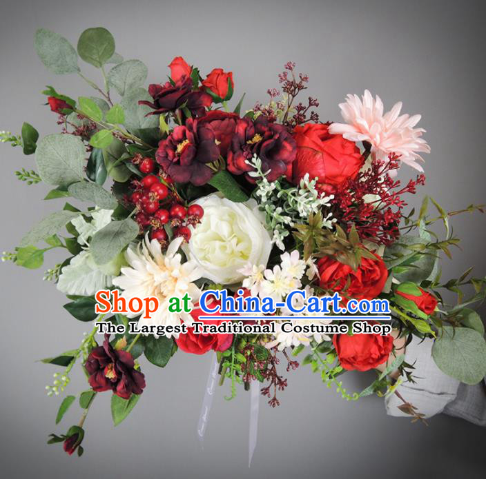 Handmade Wedding Bride Holding Emulational Classical Flowers Ball Hand Tied Bouquet Flowers for Women