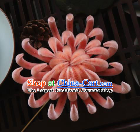 Chinese Handmade Pink Velvet Chrysanthemum Hairpins Ancient Palace Hair Accessories Headwear for Women