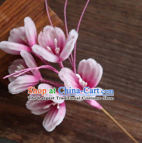 Chinese Handmade Pink Velvet Plum Blossom Hairpins Ancient Palace Hair Accessories Headwear for Women