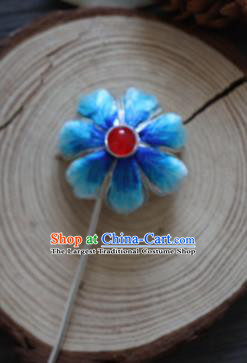 Chinese Handmade Blue Velvet Hairpins Ancient Palace Queen Hair Accessories Headwear for Women