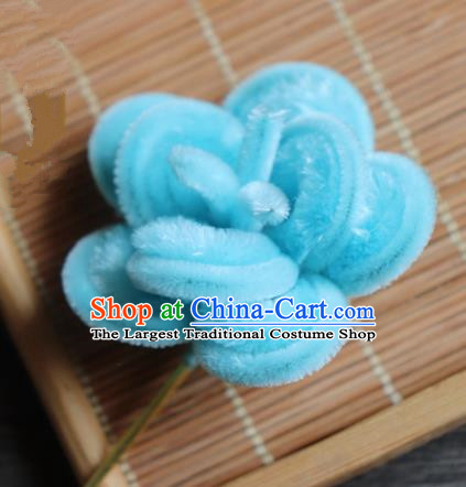 Chinese Handmade Blue Velvet Hairpins Ancient Palace Queen Hair Accessories Headwear for Women