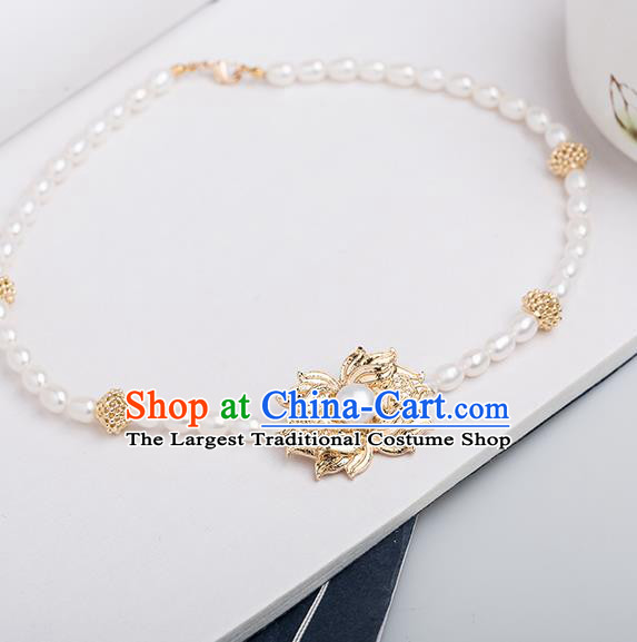 Handmade Chinese Classical Pearls Necklace Ancient Palace Hanfu Necklet Accessories for Women