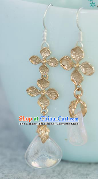 Handmade Chinese Classical Golden Earrings Ancient Palace Ear Accessories for Women