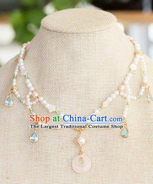 Handmade Chinese Classical Jade Necklace Ancient Palace Hanfu Pearls Necklet Accessories for Women