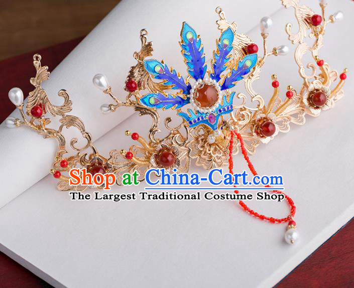 Chinese Handmade Blueing Phoenix Coronet Hairpins Ancient Princess Hair Accessories Headwear for Women