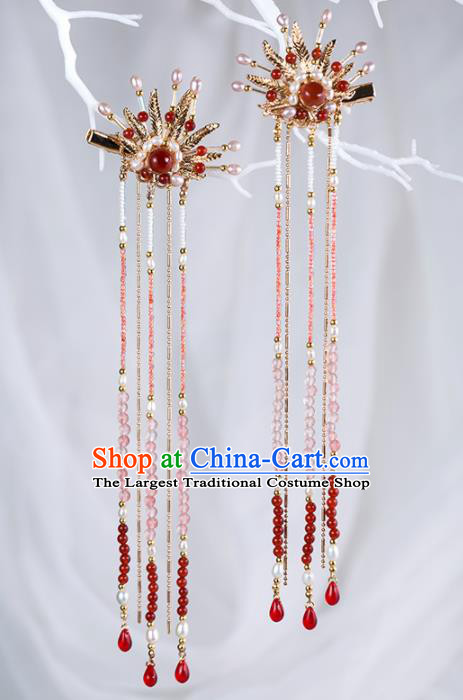 Chinese Handmade Beads Tassel Hair Claws Hairpins Ancient Princess Hair Accessories Headwear for Women