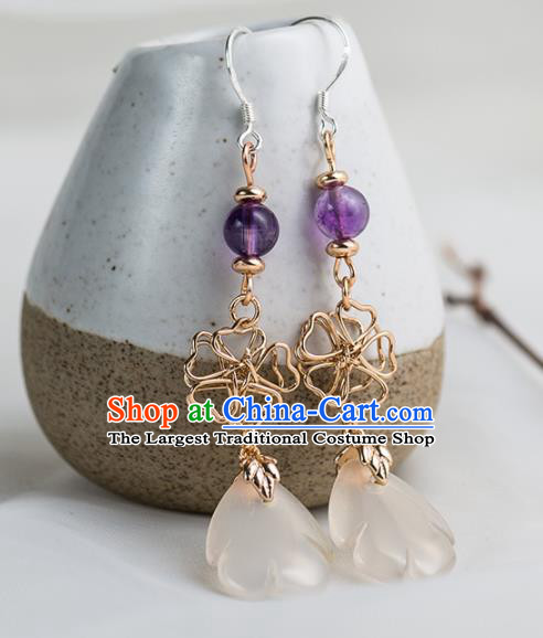 Handmade Chinese Classical Hanfu Jade Earrings Ancient Palace Ear Accessories for Women