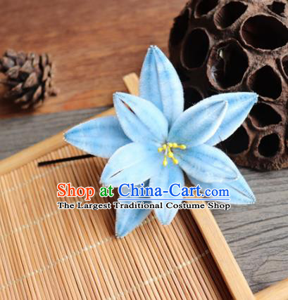 Chinese Handmade Wedding Blue Velvet Hairpins Ancient Palace Queen Hair Accessories Headwear for Women