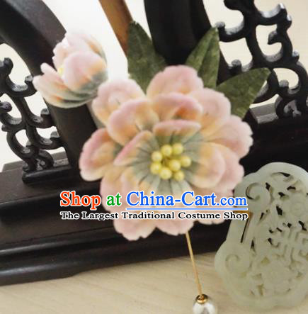 Handmade Chinese Classical Pink Velvet Peony Brooch Ancient Palace Breastpin for Women