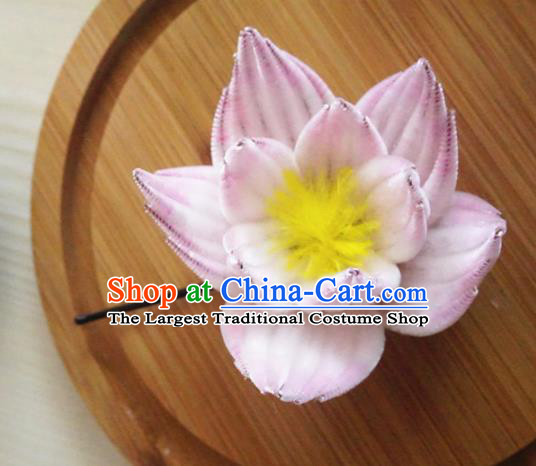 Chinese Handmade Pink Velvet Lotus Hairpins Ancient Palace Queen Hair Accessories Headwear for Women