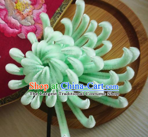 Chinese Handmade Palace Green Velvet Chrysanthemum Hairpins Ancient Queen Hair Accessories Headwear for Women