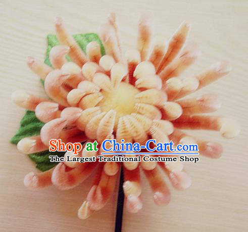 Chinese Handmade Palace Orange Chrysanthemum Velvet Hairpins Ancient Queen Hair Accessories Headwear for Women