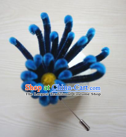 Chinese Handmade Palace Navy Chrysanthemum Velvet Hairpins Ancient Queen Hair Accessories Headwear for Women