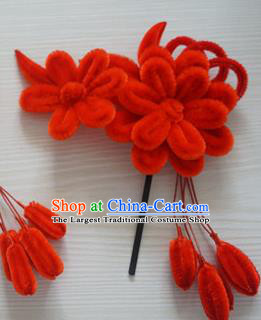 Chinese Handmade Palace Red Velvet Hairpins Ancient Queen Hair Accessories Headwear for Women