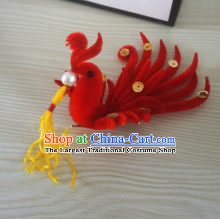 Chinese Handmade Palace Red Phoenix Velvet Hairpins Ancient Queen Hair Accessories Headwear for Women