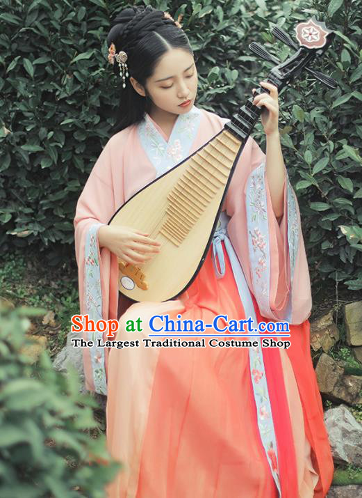 Chinese Traditional Jin Dynasty Princess Historical Costume Ancient Peri Embroidered Hanfu Dress for Women